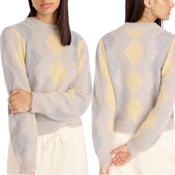 J. Crew Diamond-checked Cropped Crewneck Sweater Size Small NWT - Picture 1 of 6